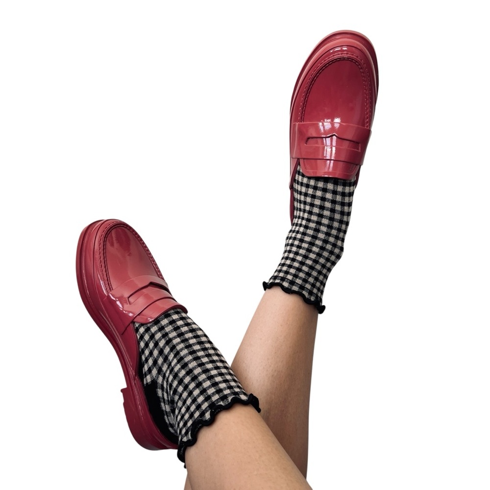 HUNTER Glossy Loafer Mule Burgundy or Plum Waterproof Penny Pink Rose Size 5